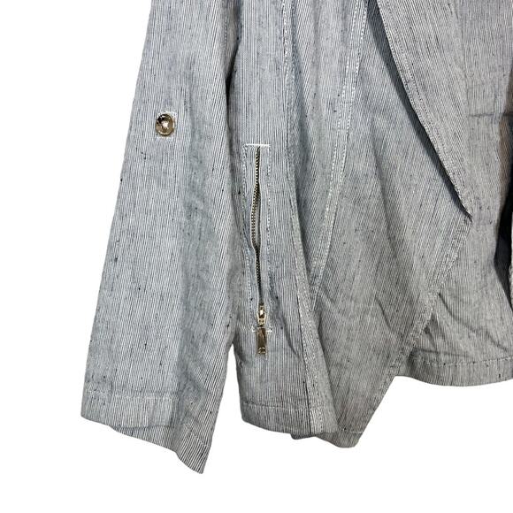 New Chico’s Linen Blend‎ Striped Open Front Blazer - Picture 5 of 14